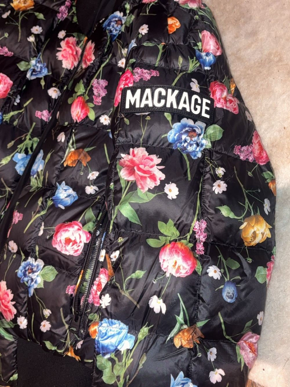Mackage Black Floral Quilted Puffer Jacket